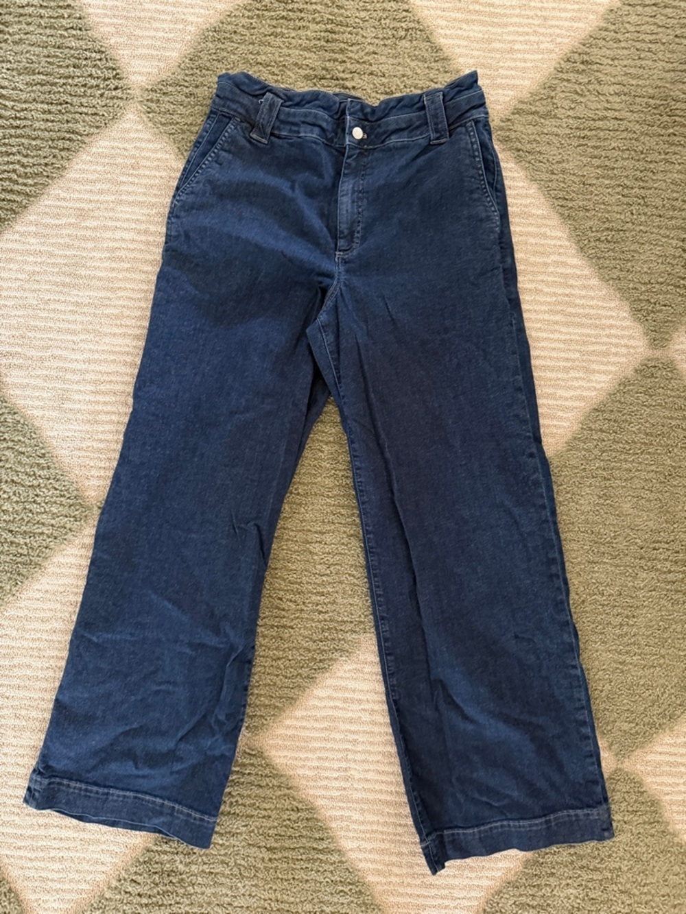 Wide Leg Dark Blue Jeans with Bunched Waist